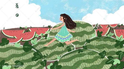 儿童吃瓜插画图,儿童吃瓜插画，描绘夏日欢乐时光